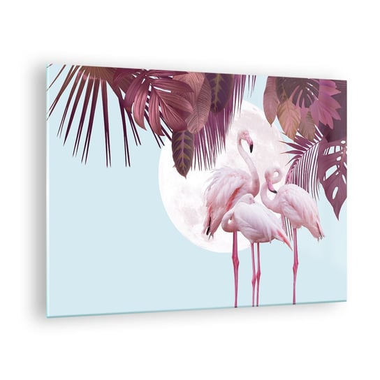 Obraz na szkle - Trzy ptasie gracje - 70x50cm - Flamingi Ptaki Natura - Nowoczesny szklany obraz do salonu do sypialni ARTTOR ARTTOR