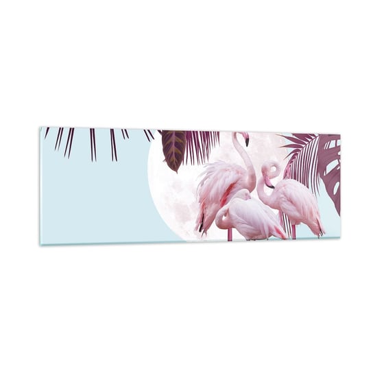 Obraz na szkle - Trzy ptasie gracje - 90x30cm - Flamingi Ptaki Natura - Nowoczesny szklany obraz do salonu do sypialni ARTTOR ARTTOR
