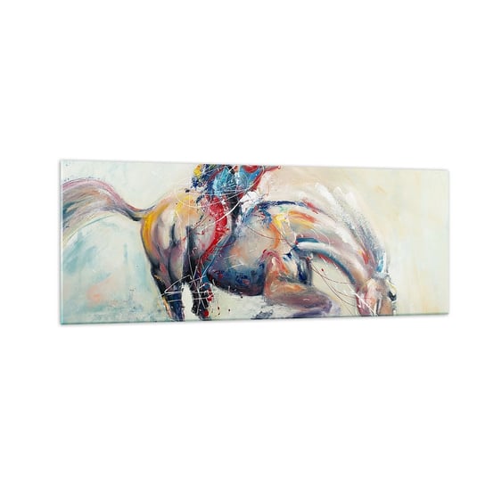 Obraz na szkle - Trzymaj się, lecimy - 140x50cm - Zwierzęta Koń Jeździec - Nowoczesny szklany obraz do salonu do sypialni ARTTOR ARTTOR