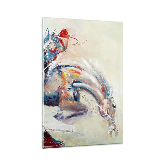 Obraz na szkle - Trzymaj się, lecimy - 80x120cm - Zwierzęta Koń Jeździec - Nowoczesny szklany obraz na ścianę do salonu do sypialni ARTTOR ARTTOR