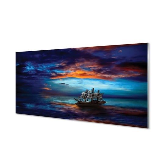 Obraz na szkle TULUP Chmury statek morze wieczór, 100x50 cm Tulup