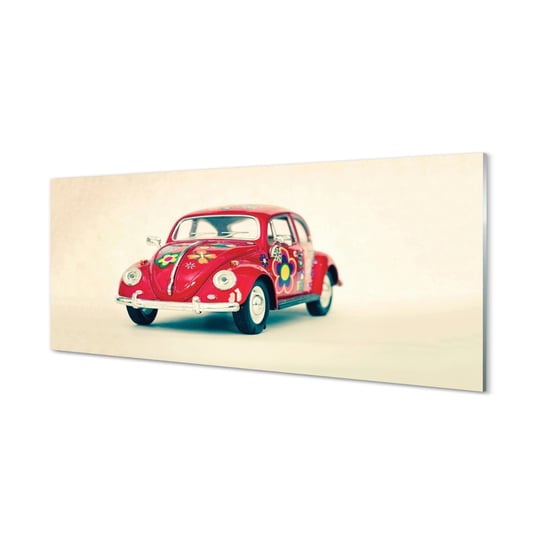 Obraz na szkle TULUP Czerwone auto w kwiatki, 125x50 cm Tulup