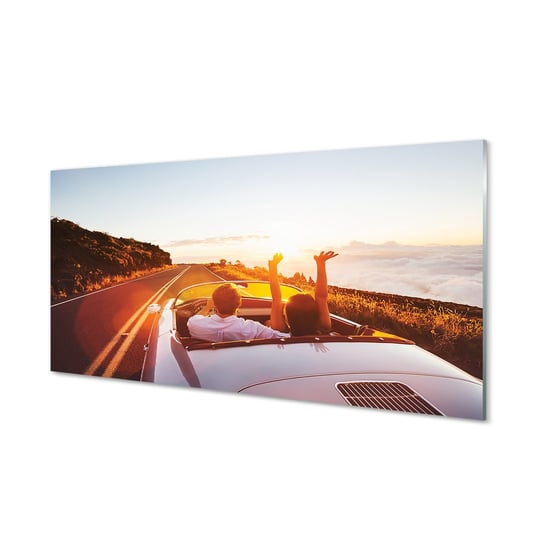 Obraz na szkle TULUP Droga auto ludzie niebo, 100x50 cm cm Tulup