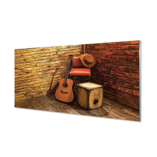 Obraz na szkle TULUP Gitara kapelusz krzesło, 100x50 cm cm Tulup
