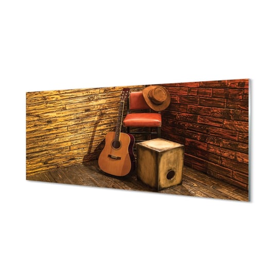 Obraz na szkle TULUP Gitara kapelusz krzesło, 125x50 cm Tulup