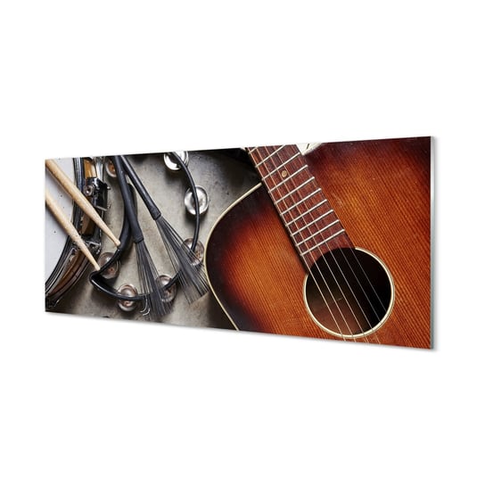 Obraz na szkle TULUP Gitara mikrofon pałeczki, 125x50 cm Tulup
