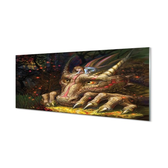 Obraz na szkle TULUP Głowa smoka las dziewczynka, 125x50 cm Tulup