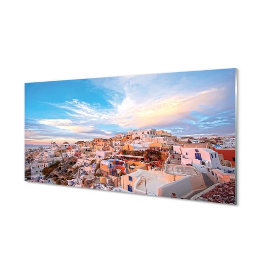 Obraz na szkle TULUP Grecja miasto zachód słońca, 100x50 cm Tulup