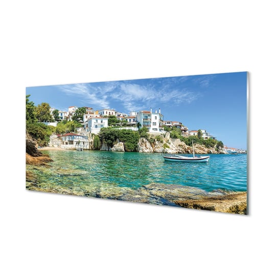 Obraz na szkle TULUP Grecja Morze miasto natura, 100x50 cm Tulup