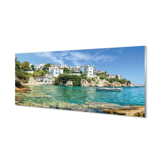 Obraz na szkle TULUP Grecja Morze miasto natura, 125x50 cm Tulup