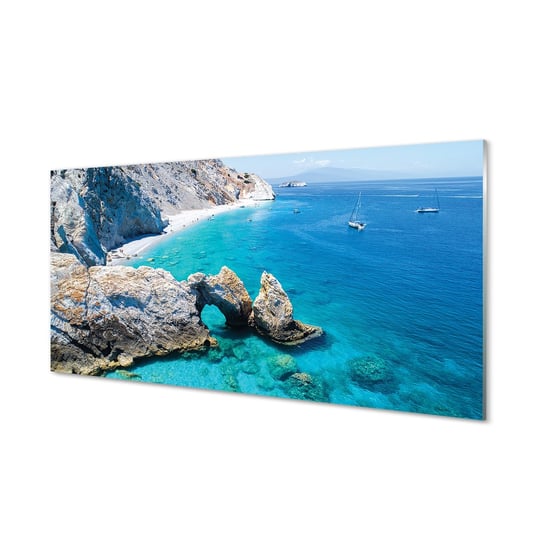 Obraz na szkle TULUP Grecja Plaża morze wybrzeże, 100x50 cm Tulup