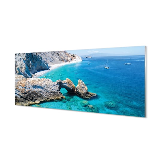 Obraz na szkle TULUP Grecja Plaża morze wybrzeże, 125x50 cm Tulup