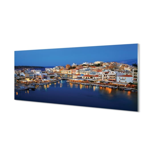 Obraz na szkle TULUP Grecja Wybrzeże miasto noc, 125x50 cm Tulup