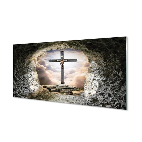 Obraz na szkle TULUP Jaskinia krzyż światło Jezus, 100x50 cm Tulup
