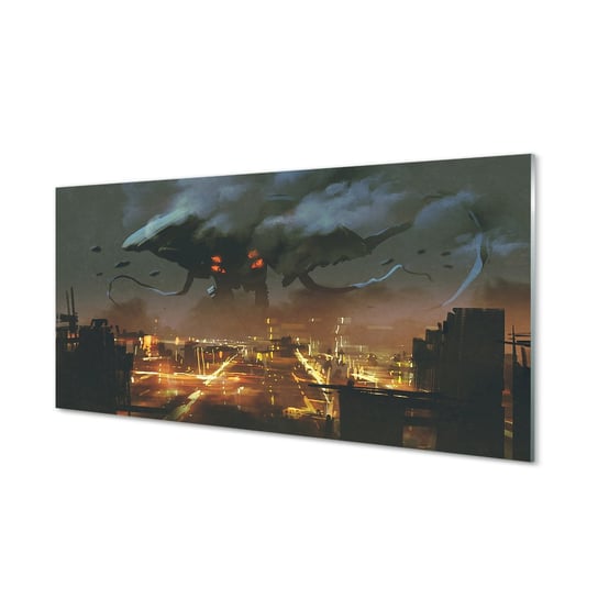 Obraz na szkle TULUP Miasto nocą dym potwór, 100x50 cm cm Tulup