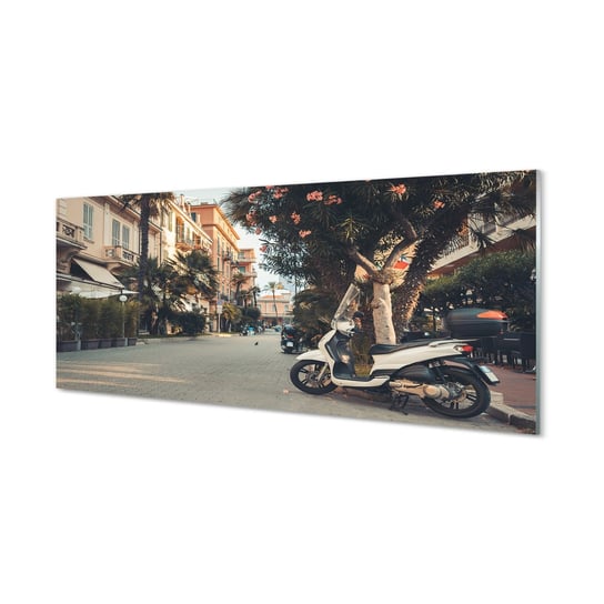Obraz na szkle TULUP Motocykle palmy miasto lato, 125x50 cm Tulup