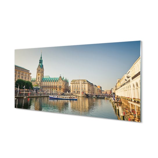 Obraz na szkle TULUP Niemcy Rzeka katedra Hamburg, 100x50 cm Tulup