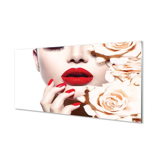 Obraz na szkle TULUP Róże kobieta czerwone usta, 100x50 cm Tulup