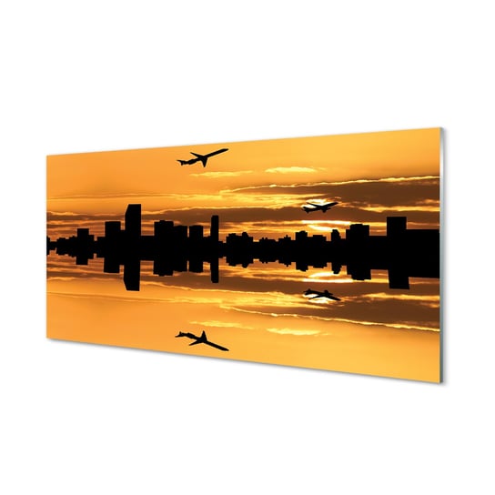 Obraz na szkle TULUP Samoloty miasto słońce, 100x50 cm cm Tulup