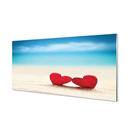 Obraz na szkle TULUP Serca czerwone morze piasek, 100x50 cm Tulup