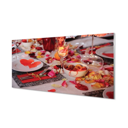 Obraz na szkle TULUP Serca płatki róż kolacja, 100x50 cm cm Tulup