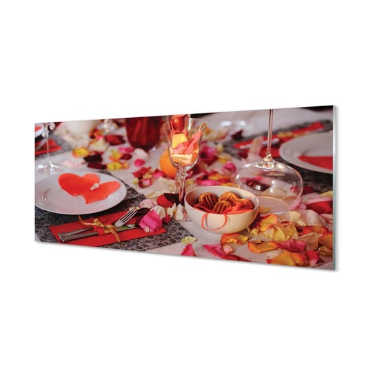 Obraz na szkle TULUP Serca płatki róż kolacja, 125x50 cm Tulup