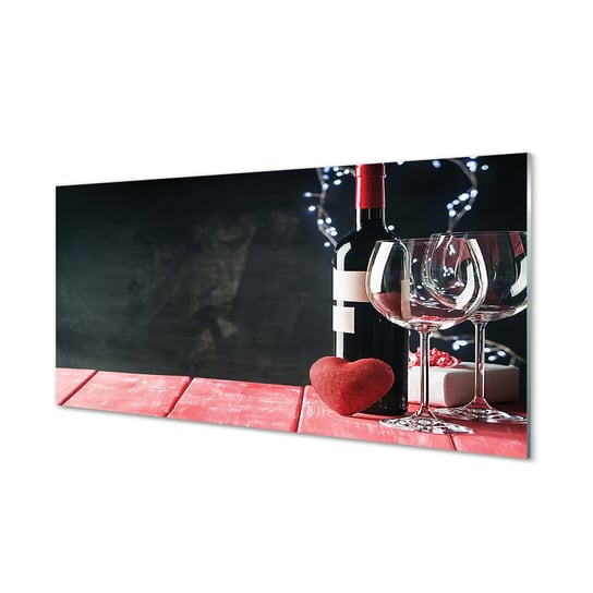 Obraz na szkle TULUP Serce kieliszek wino lampki, 100x50 cm Tulup