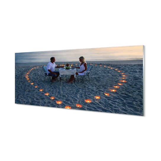 Obraz na szkle TULUP Serce ze świeczek para morze, 125x50 cm Tulup