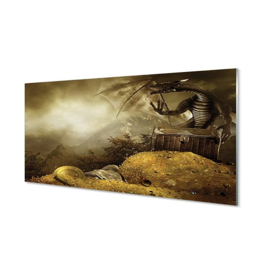 Obraz na szkle TULUP Smok góry chmury złoto, 100x50 cm cm Tulup