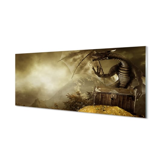 Obraz na szkle TULUP Smok góry chmury złoto, 125x50 cm Tulup
