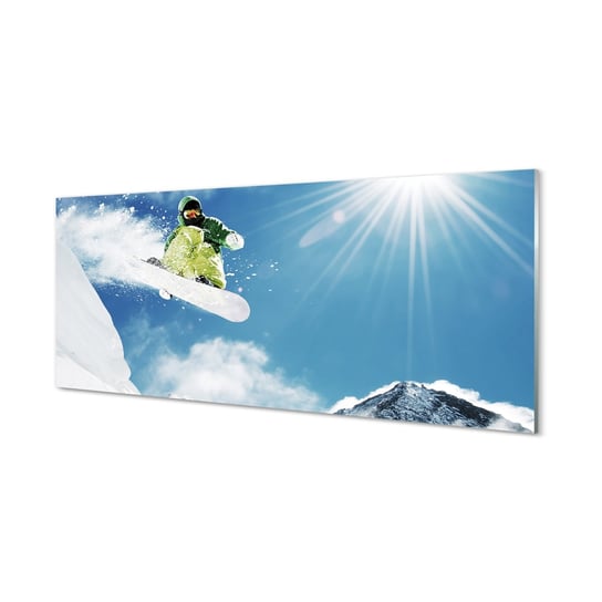 Obraz na szkle TULUP Śnieg deska człowiek góry, 125x50 cm Tulup