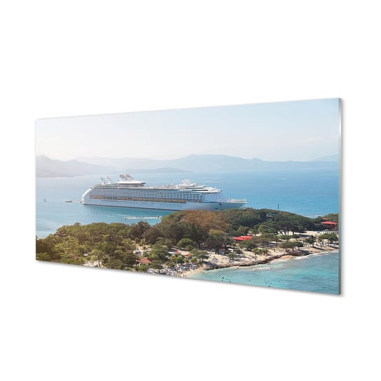 Obraz na szkle TULUP Statek wyspa góry morze, 100x50 cm cm Tulup
