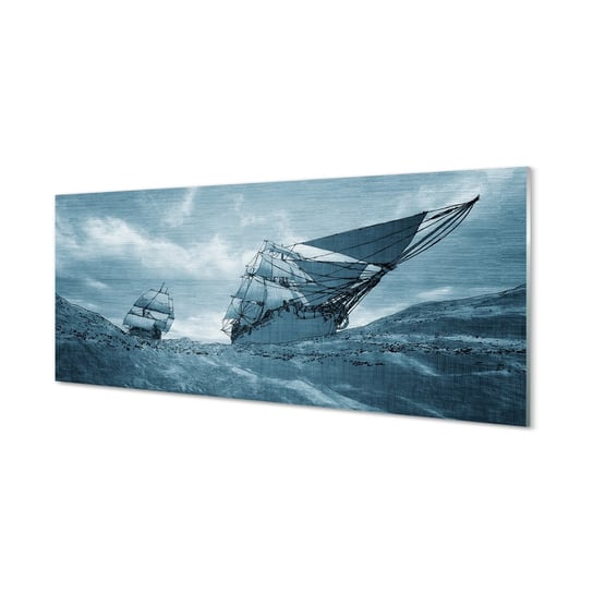 Obraz na szkle TULUP Sztorm statek niebo morze, 125x50 cm Tulup