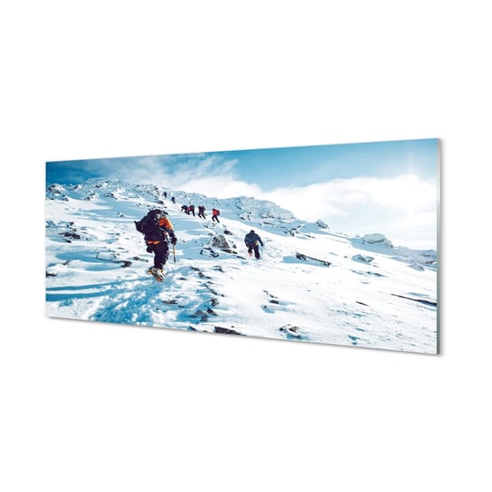 Obraz na szkle TULUP Wspinaczka po górach zima, 125x50 cm Tulup