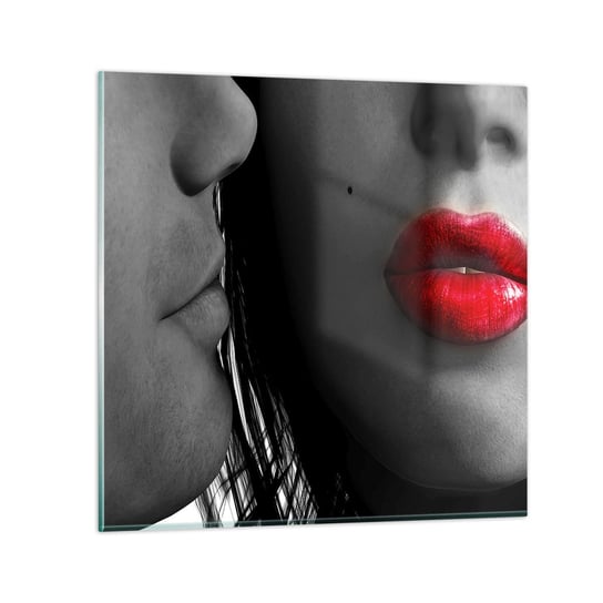 Obraz na szkle - Twarz przy twarzy  - 30x30 cm - Obraz nowoczesny - Ludzie, Kobieta, Mężczyzna, Czerwone Usta, Pocałunek - GAC30x30-0320 ARTTOR