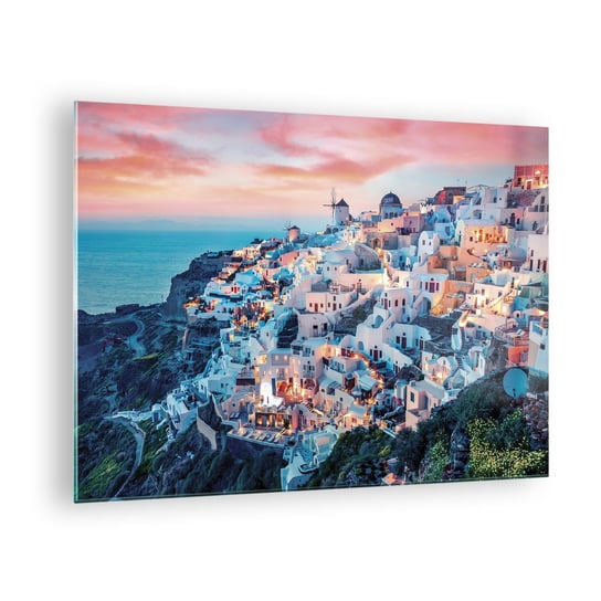 Obraz na szkle - Twoje wielkie greckie wakacje - 70x50cm - Krajobraz Grecja Santorini - Nowoczesny szklany obraz do salonu do sypialni ARTTOR ARTTOR