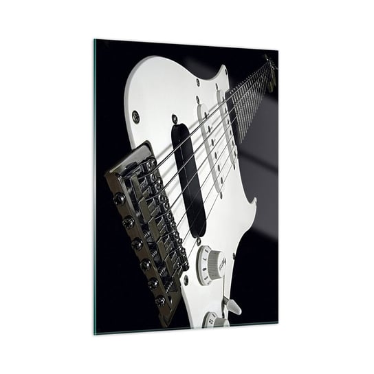 Obraz na szkle - Ukryty w bieli dźwięk - 50x70cm - Muzyka Gitara Elektryczna Instrument Muzyczny - Nowoczesny szklany obraz do salonu do sypialni ARTTOR ARTTOR