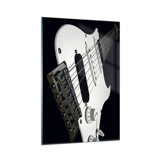 Obraz na szkle - Ukryty w bieli dźwięk - 80x120cm - Muzyka Gitara Elektryczna Instrument Muzyczny - Nowoczesny szklany obraz na ścianę do salonu do sypialni ARTTOR ARTTOR