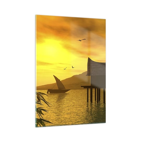 Obraz na szkle - Upragniony spokój - 50x70cm - Krajobraz Zachód Słońca Azja - Nowoczesny szklany obraz do salonu do sypialni ARTTOR ARTTOR