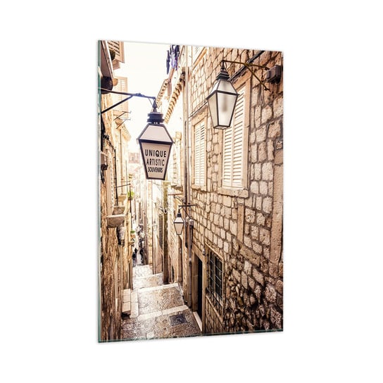 Obraz na szkle - Urokliwy zaułek - 80x120cm - Stare Miasto Kamienice Chorwacja - Nowoczesny szklany obraz na ścianę do salonu do sypialni ARTTOR ARTTOR