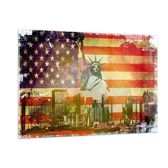 Obraz na szkle - Viva America! - 120x80cm - Nowy Jork Usa Statua Wolności - Nowoczesny szklany obraz na ścianę do salonu do sypialni ARTTOR ARTTOR