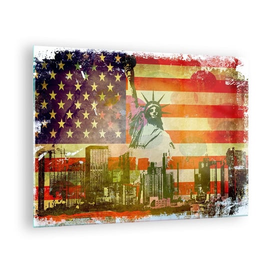 Obraz na szkle - Viva America! - 70x50cm - Nowy Jork Usa Statua Wolności - Nowoczesny szklany obraz do salonu do sypialni ARTTOR ARTTOR