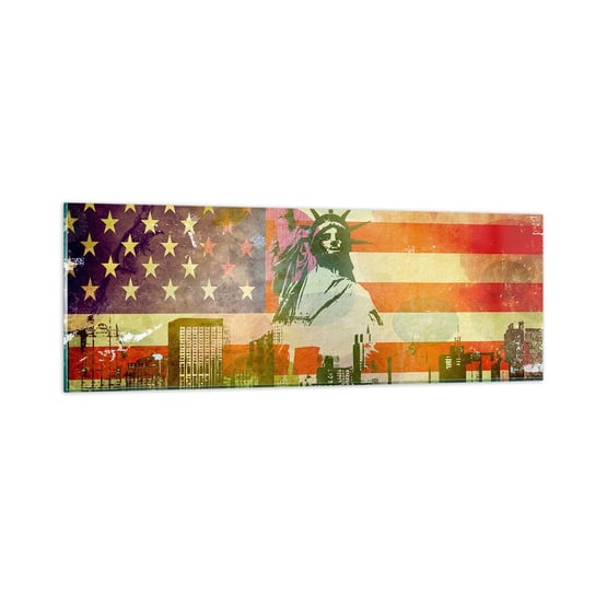 Obraz na szkle - Viva America! - 90x30cm - Nowy Jork Usa Statua Wolności - Nowoczesny szklany obraz do salonu do sypialni ARTTOR ARTTOR