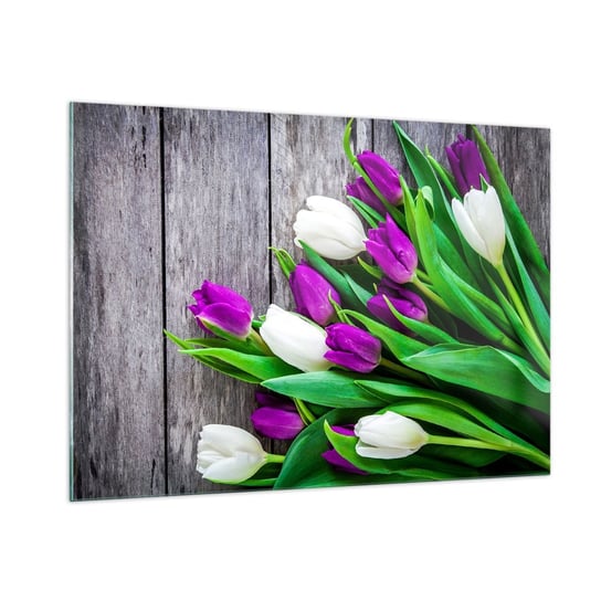 Obraz na szkle - W dniu wiosennego święta - 100x70cm - Kwiaty Tulipany Bukiet Kwiatów - Nowoczesny foto szklany obraz do salonu do sypialni ARTTOR ARTTOR