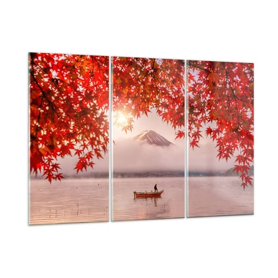 Obraz na szkle - W japońskim klimacie - 165x110 cm - Obraz nowoczesny - Krajobraz, Jezioro, Japonia, Góra Kawaguchiko, Czerwone Liście - GCE165x110-4107 ARTTOR