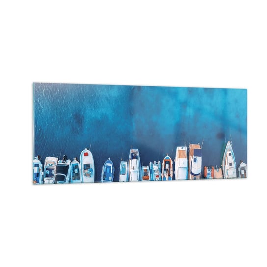 Obraz na szkle - W jednym rzędzie - 100x40cm - Jachty Port Morze - Nowoczesny foto szklany obraz do salonu do sypialni ARTTOR ARTTOR