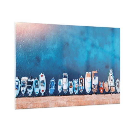 Obraz na szkle - W jednym rzędzie - 100x70cm - Jachty Port Morze - Nowoczesny foto szklany obraz do salonu do sypialni ARTTOR ARTTOR