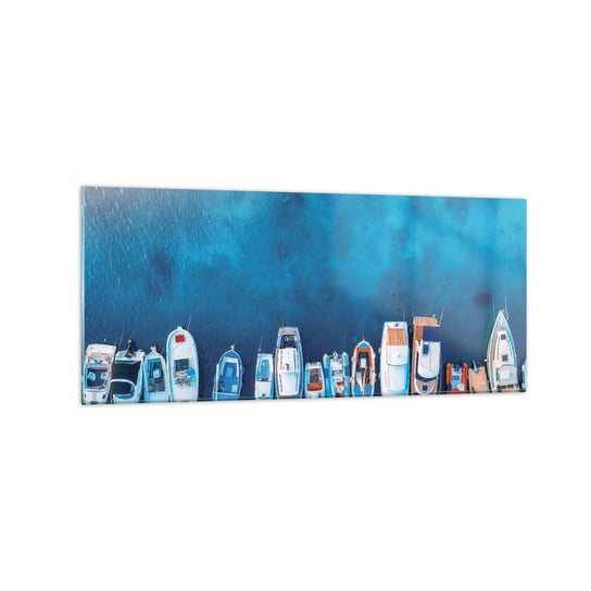 Obraz na szkle - W jednym rzędzie - 120x50cm - Jachty Port Morze - Nowoczesny szklany obraz na ścianę do salonu do sypialni ARTTOR ARTTOR