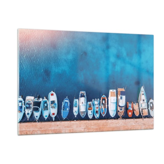 Obraz na szkle - W jednym rzędzie - 120x80cm - Jachty Port Morze - Nowoczesny szklany obraz na ścianę do salonu do sypialni ARTTOR ARTTOR
