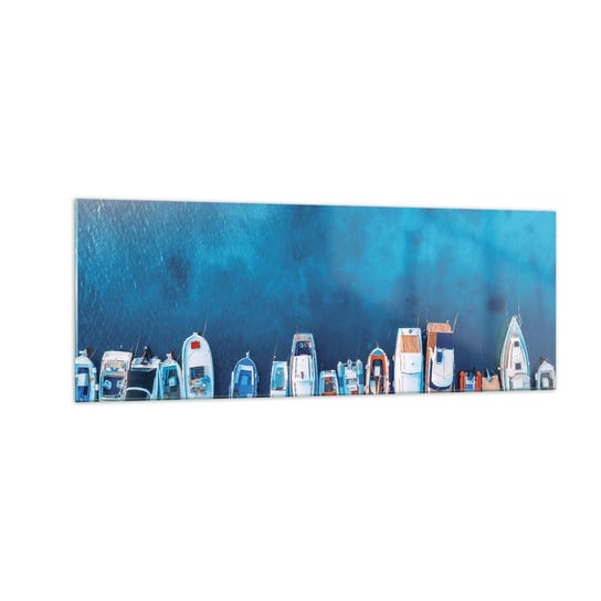 Obraz na szkle - W jednym rzędzie - 140x50cm - Jachty Port Morze - Nowoczesny szklany obraz do salonu do sypialni ARTTOR ARTTOR